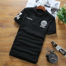 【M 黒】 刺繍 半袖 ポロシャツ メンズ ブラック ゴルフウェア シャツ シンプル カジュアル 春 夏 2_画像2
