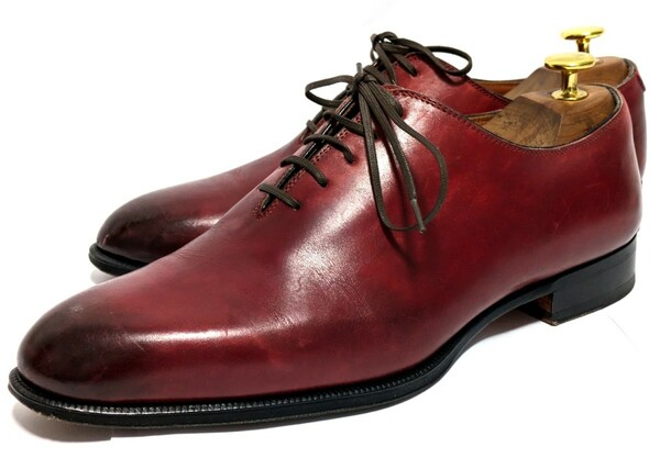 ［良品]　イタリア製　LOBB'S　41 25.5cm　ホールカット プレーントゥ　ビジネスシューズ　本革　レザー　高級靴　革靴　メンズ　送料無料