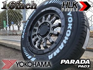 200系ハイエース レジアスエース 16インチタイヤホイールセット ロックフォース ヨコハマ パラダ PA03 ホワイトレター 215/65R16 車検対応