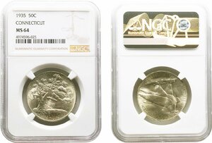 アメリカ　50セント銀貨　1935年　未使用品　CONNECTICUT　NGC(MS64)