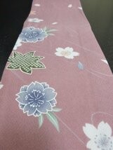 1円 良品 化繊 半幅帯 リバーシブル 八重桜 絣文様 かわいい 入学 卒業 高級 お洒落 和装小物 長さ352cm【夢職】★★★_画像2