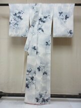 1円 良品 正絹 着物 小紋 縮緬 暈し グラデーション 草花 可愛い お洒落 高級 袷 身丈149cm 裄65cm【夢職】★★★_画像3