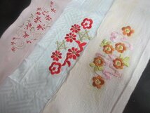 1円 中古 絹 アンティーク 縮緬 刺繍半衿 赤色 白色 高級 花々 枝花 まとめて 15点 和装小物【夢職】 ★★★_画像6