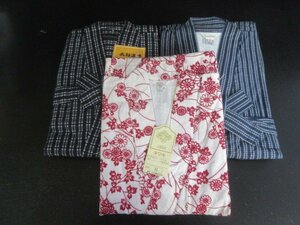 1円 良品 木綿 カーゼ 未使用 浴衣 寝巻 男性 女性 花柄 3点まとめて サイズ 色々 教材 介護【夢職】★★