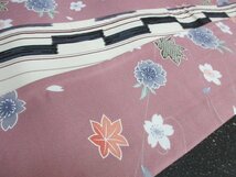 1円 良品 化繊 半幅帯 リバーシブル 八重桜 絣文様 かわいい 入学 卒業 高級 お洒落 和装小物 長さ352cm【夢職】★★★_画像9