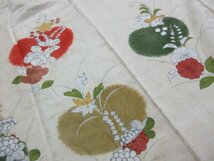 1円 中古 正絹 着物 訪問着 紬 アンティーク レトロ 花唐草 四季花 高級 袷 身丈156cm 裄67cm【夢職】★★★_画像8