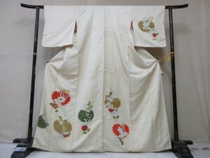 1円 中古 正絹 着物 訪問着 紬 アンティーク レトロ 花唐草 四季花 高級 袷 身丈156cm 裄67cm【夢職】★★★