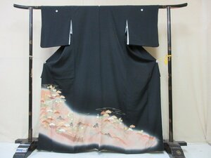 1円 良品 正絹 着物 留袖 縮緬 比翼付 金彩 日本庭園 高級 袷 身丈155cm 裄64cm◆逸品◆【夢職】★★★★