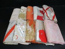 中古 名古屋帯 リメイク 絹 化繊 縮緬 刺繍 大量 まとめて10点 アンティーク 材料 素材 古布 お稽古 初心者【夢職】☆☆_画像1