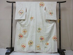 1円 良品 正絹 着物 訪問着 縮緬 卒業 入学 花丸 草花 蝶 高級 袷 身丈157cm 裄65cm【夢職】★★★