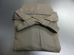 1円 良品 正絹 行灯袴 男性用 茶色 縞 卒業 入学 紐下86.5cm 高級【夢職】★★★