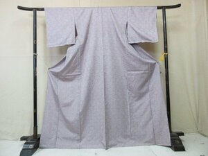 1円 良品 正絹 着物 紗 小紋 紫 亀甲 幾何学 抽象 おしゃれ 高級 単衣 身丈158cm 裄66cm【夢職】★★★