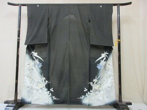 1円 良品 正絹 着物 留袖 絽 アンティーク 大正浪漫 草花 千鳥 冠婚葬祭 高級 単衣 身丈149cm 裄65cm【夢職】★★★