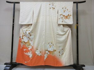 1円 良品 正絹 着物 訪問着 縮緬 入学 卒業 暈し グラデーション 花車 御所車 高級 袷 身丈145cm 裄63cm◆逸品◆【夢職】★★★★