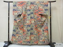 1円 良品 正絹 着物 縮緬 小紋 四季花 草花 裂取 可愛い 高級 袷 身丈150cm 裄63cm【夢職】★★★_画像1