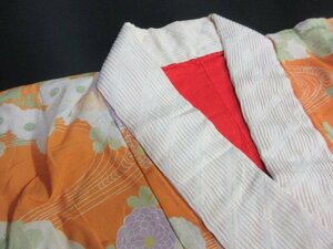 1円 中古 正絹 長襦袢 縮緬 紅絹 女性用 アンティーク レトロ 花丸 四季花 流水 可愛い 袷 身丈138cm 裄62cm【夢職】★★★