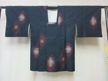 1円 中古 正絹 道行着 和装コート 黒 アンティーク レトロ 花菱 乱菊 高級 袷 身丈83cm 裄66cm【夢職】★★★_画像3