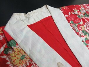 1円 良品 正絹 長襦袢 縮緬 紅絹 女性用 アンティーク レトロ 唐花 吹き寄せ 草花 可愛い 袷 身丈122cm 裄63cm【夢職】★★★