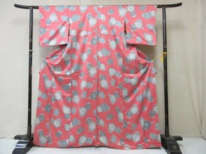 1円 良品 正絹 着物 江戸小紋 縮緬 鮫 紋なし 菊 草花 寄せ小紋 可愛い 高級 袷 身丈155cm 裄66cm【夢職】★★★