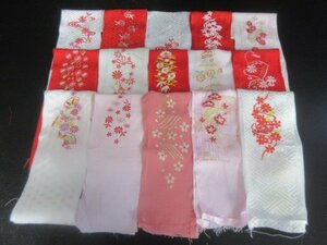 1円 中古 絹 アンティーク 縮緬 刺繍半衿 赤色 白色 高級 花々 枝花 まとめて 15点 和装小物【夢職】 ★★★