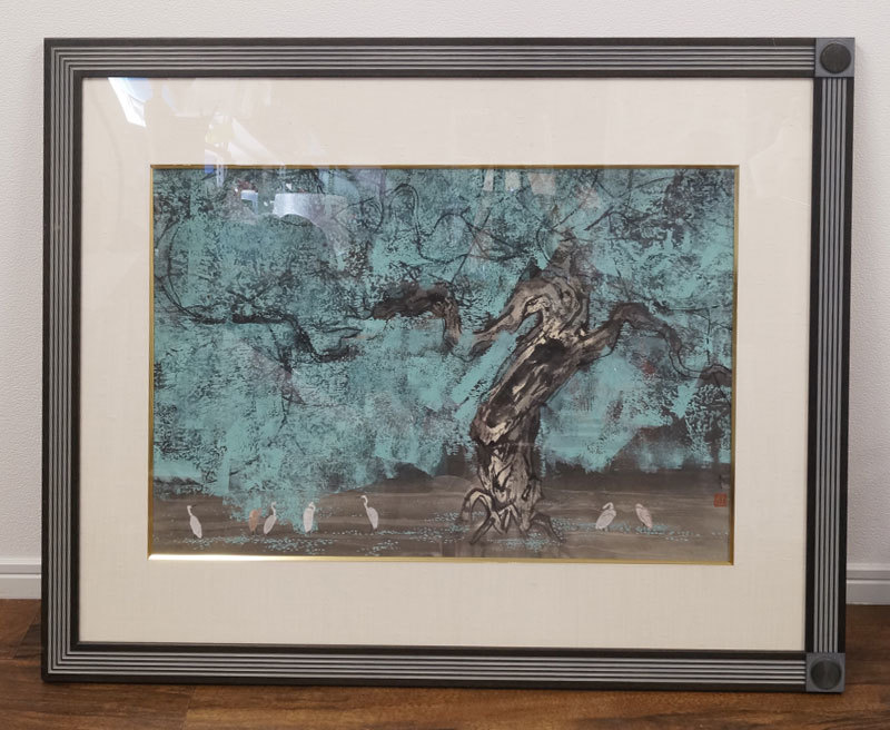 中国艺术家 巨树上的鸟 画框-195, 艺术品, 绘画, 其他的