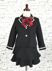 女の子フォーマル服★4点セット★110cm★黒ジャケット★赤リボン★フリルスカート★入学式★発表会★女の子スーツ★可愛いスーツ