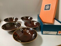 たち吉　橘吉　和食器　花風情　209-1024　小鉢　5客セット　飴色　草花　絵変わり　金彩　上品　おもてなし_画像1