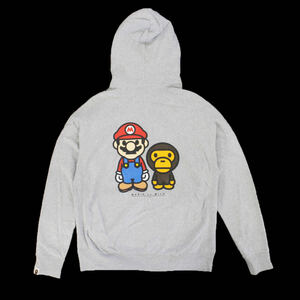 A BATHING APE アベイシングエイプ パーカー マリオ マイロ グレー M MARIO MILOFULL ZIP HOODIE NINTENDO