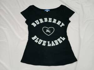 BURBERRY BLUE LABEL バーバリー ブルーレーベル Tシャツ 日本製 半袖 ブラック トップス レディース 綿100％ 表記サイズ：３８