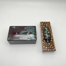 fl50531 螺鈿細工 宝石箱 化粧箱 小物入 2個 おまとめ セット 工芸品 竹 松 蓋付き 箱 骨董品 コレクション_画像1