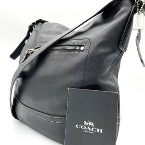 【極美品】 コーチ COACH メンズ ショルダーバッグ ビジネス ハンド レザー 革 メタルチャーム ドッグタグ 黒 ブラック A4可能 大容量