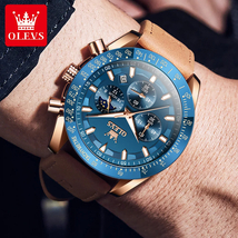【Blue-Rose Gold】メンズ高品質腕時計 海外人気ブランド OLIVS クロノグラフ 防水 クォーツ式 レザーバンド_画像2