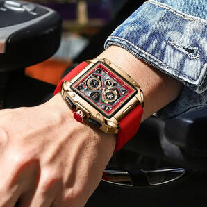 【レッド 赤】2023 新作 メンズ高品質腕時計 海外人気ブランド クロノグラフ 防水 クォーツ式 シリコンバンドの画像6