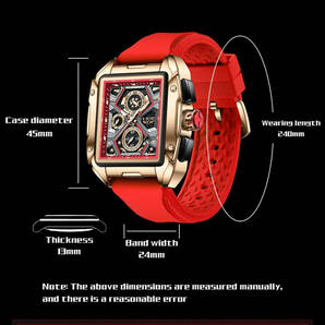 【レッド 赤】2023 新作 メンズ高品質腕時計 海外人気ブランド クロノグラフ 防水 クォーツ式 シリコンバンドの画像4