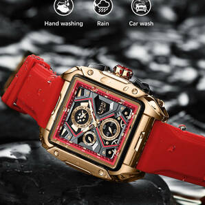 【レッド 赤】2023 新作 メンズ高品質腕時計 海外人気ブランド クロノグラフ 防水 クォーツ式 シリコンバンドの画像2