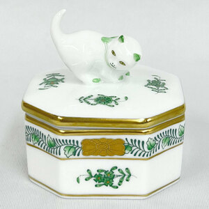 [AA-18] used HEREND Herend ok tagonaru box cat apo knee green bee kak box case ornament 