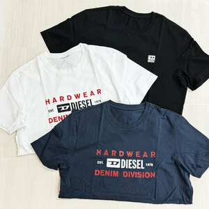 【HA933】中古・訳あり　DIESEL ディーゼル　半袖 ロゴ プリント Tシャツ　3枚セット　クルーネック　白、黒、紺　メンズ　サイズ不明