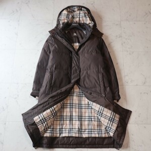 極美品★BURBERRY バーバリーロンドン ★イタリア製生地使用・裏チェック フード付き ロングダウンコート size 9 ～L相当～ 