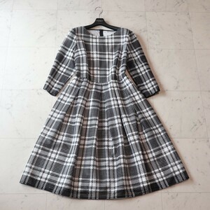 新品同様★レリアン Leilian★大きいサイズ13+ LL相当★近年品★モノトーン チェック ロングワンピース ★ハレの日にも