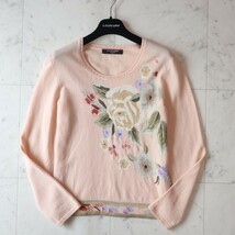 美品★レオナール LEONARD ★春色ピンクベージュ★カシミヤ Flowerトップス セーター size LL 大きいサイズ_画像1