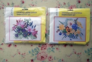 68827/刺繍キット Polysew 2点セット Counted Cross Stitch Embroidery Kit 花刺しゅう クロスステッチ 未開封品 図案 クロス スレッド