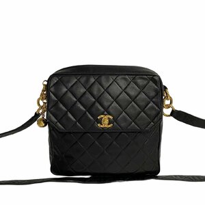 極 美品 保存袋 カード付 シール有 2番台 CHANEL シャネル マトラッセ ココマーク ラムスキン ショルダーバッグ サコッシュ ブラック 37862