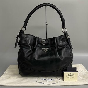 1円 極 美品 袋 カード付 PRADA プラダ ロゴ 金具 レザー 本革 ハンドバッグ ミニ トートバッグ ワン ショルダーバッグ ブラック 33230