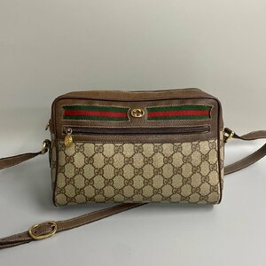 美品 GUCCI オールドグッチ グッチ ヴィンテージ シェリーライン GG ロゴ レザー 本革 ミニ ショルダーバッグ ポシェット 4kmf578-9