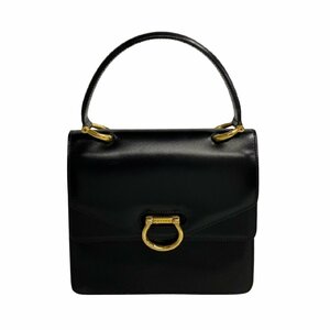 極 美品 CELINE セリーヌ ヴィンテージ ロゴ 金具 ダブルフラップ カーフ レザー 本革 ハンドバッグ ミニ トートバッグ ブラック 24725