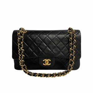 極 美品 カード シールあり 2番台 CHANEL シャネル マトラッセ ダブルフラップ ラムスキン チェーン ショルダーバッグ ブラック 24606