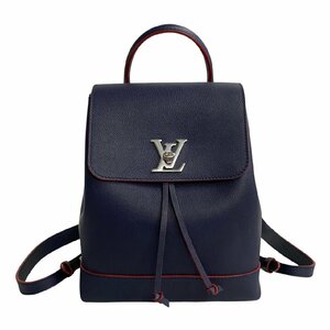 未使用保管品 保存箱 袋付 LOUIS VUITTON ルイヴィトン ロックミー バックパック ロゴ 金具 レザー リュックサック ネイビー 32569