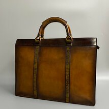 1円 極美品 保存袋付 Berluti ベルルッティ ラ パリティション カリグラフィ レザー ハンドバッグ ビジネスバッグ A4収納可 ブラウン 34449_画像3