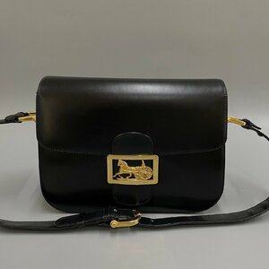 1円 極 美品 CELINE セリーヌ ヴィンテージ 馬車金具 ホースキャリッジ ロゴ カーフレザー ミニ ショルダーバッグ ブラック 黒 20604