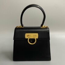 1円 美品 Salvatore Ferragamo サルヴァトーレフェラガモ ガンチーニ レザー 本革 ハンドバッグ ミニ トートバッグ ネイビー 紺 16371_画像1